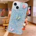 For iPhone 15 Starry Sequin Rhinestones Color Butterflies Epoxy TPU Phone Case(Blue)