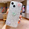 For iPhone 15 Starry Sequin Rhinestones Color Butterflies Epoxy TPU Phone Case(Silver)