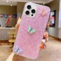 For iPhone 14 Pro Max Starry Sequin Rhinestones Color Butterflies Epoxy TPU Phone Case(Pink)