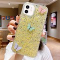 For iPhone 12 Starry Sequin Rhinestones Color Butterflies Epoxy TPU Phone Case(Yellow)