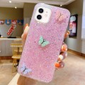 For iPhone 12 mini Starry Sequin Rhinestones Color Butterflies Epoxy TPU Phone Case(Pink)