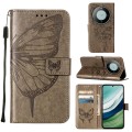 For Huawei Mate 60 Embossed Butterfly Leather Phone Case(Grey)
