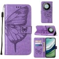 For Huawei Mate 60 Pro Embossed Butterfly Leather Phone Case(Purple)