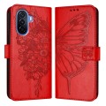 For Huawei Enjoy 50 4G / Nova Y70 Plus Embossed Butterfly Leather Phone Case(Red)