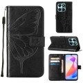 For Honor X6a Embossed Butterfly Leather Phone Case(Black)