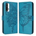 For Honor 20 / 20 Pro / 20S Embossed Butterfly Leather Phone Case(Blue)
