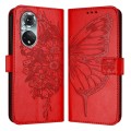 For Honor 50 Pro / Huawei Nova 9 Pro Embossed Butterfly Leather Phone Case(Red)