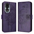 For Honor 80 Embossed Butterfly Leather Phone Case(Dark Purple)