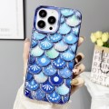 For iPhone 14 Pro Mermaid Scale Electroplated Laser Carving Phone Case(Blue)