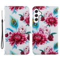 For Samsung Galaxy A55 Painted Pattern Horizontal Flip Leather Phone Case(Peacock Flower)