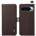 For Google Pixel 9 KHAZNEH Side-Magnetic Litchi Genuine Leather RFID Phone Case(Brown)