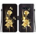 For Samsung Galaxy S10 Crystal Texture Colored Drawing Leather Phone Case(Gold Butterfly Rose)