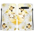 For Samsung Galaxy S10+ Crystal Texture Colored Drawing Leather Phone Case(Gold Butterfly Epiphyllum