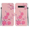 For Samsung Galaxy S10+ Crystal Texture Colored Drawing Leather Phone Case(Cherry Blossoms)