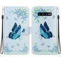 For Samsung Galaxy S10+ Crystal Texture Colored Drawing Leather Phone Case(Blue Pansies)