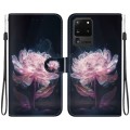 For Samsung Galaxy S20 Ultra Crystal Texture Colored Drawing Leather Phone Case(Purple Peony)