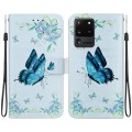 For Samsung Galaxy S20 Ultra Crystal Texture Colored Drawing Leather Phone Case(Blue Pansies)