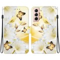For Samsung Galaxy S21 5G Crystal Texture Colored Drawing Leather Phone Case(Gold Butterfly Epiphyll