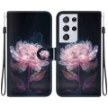For Samsung Galaxy S21 Ultra 5G Crystal Texture Colored Drawing Leather Phone Case(Purple Peony)