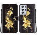 For Samsung Galaxy S21 Ultra 5G Crystal Texture Colored Drawing Leather Phone Case(Gold Butterfly Ro