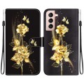 For Samsung Galaxy S22 5G Crystal Texture Colored Drawing Leather Phone Case(Gold Butterfly Rose)