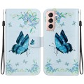 For Samsung Galaxy S22+ 5G Crystal Texture Colored Drawing Leather Phone Case(Blue Pansies)