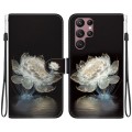 For Samsung Galaxy S22 Ultra 5G Crystal Texture Colored Drawing Leather Phone Case(Crystal Peony)