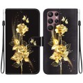 For Samsung Galaxy S22 Ultra 5G Crystal Texture Colored Drawing Leather Phone Case(Gold Butterfly Ro