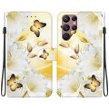 For Samsung Galaxy S22 Ultra 5G Crystal Texture Colored Drawing Leather Phone Case(Gold Butterfly Ep