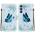For Samsung Galaxy S23 FE 5G Crystal Texture Colored Drawing Leather Phone Case(Blue Pansies)