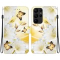 For Samsung Galaxy S23 Ultra 5G Crystal Texture Colored Drawing Leather Phone Case(Gold Butterfly Ep