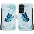 For Samsung Galaxy S23 Ultra 5G Crystal Texture Colored Drawing Leather Phone Case(Blue Pansies)