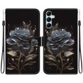For Samsung Galaxy A15 Crystal Texture Colored Drawing Leather Phone Case(Black Rose)