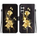 For Samsung Galaxy A05s Crystal Texture Colored Drawing Leather Phone Case(Gold Butterfly Rose)