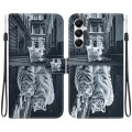 For Samsung Galaxy A05s Crystal Texture Colored Drawing Leather Phone Case(Cat Tiger Reflection)