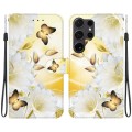 For Samsung Galaxy S24 Ultra 5G Crystal Texture Colored Drawing Leather Phone Case(Gold Butterfly Ep