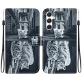 For Samsung Galaxy S24 5G Crystal Texture Colored Drawing Leather Phone Case(Cat Tiger Reflection)