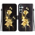 For Samsung Galaxy M15/F15 Crystal Texture Colored Drawing Leather Phone Case(Gold Butterfly Rose)