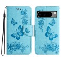 For Google Pixel 8 Butterfly Embossed Flip Leather Phone Case(Blue)