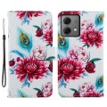 For Motorola Moto G84 Painted Pattern Horizontal Flip Leather Phone Case(Peacock Flower)