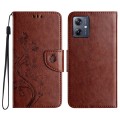 For Motorola Moto G54 Butterfly Flower Pattern Flip Leather Phone Case(Brown)