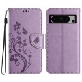 For Google Pixel 8 Butterfly Flower Pattern Flip Leather Phone Case(Light Purple)