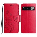 For Google Pixel 8 Pro Butterfly Flower Pattern Flip Leather Phone Case(Red)