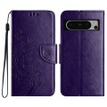 For Google Pixel 8 Pro Butterfly Flower Pattern Flip Leather Phone Case(Dark Purple)