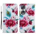 For Honor 90 Painted Pattern Horizontal Flip Leather Phone Case(Peacock Flower)