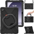 For Samsung Galaxy Tab A9+ Silicone Hybrid PC Tablet Case with Holder & Shoulder Strap(Black + Black
