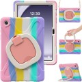 For Samsung Galaxy Tab A9+ Silicone Hybrid PC Tablet Case with Holder & Shoulder Strap(Colorful Pink