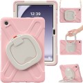 For Samsung Galaxy Tab A9+ Silicone Hybrid PC Tablet Case with Holder & Shoulder Strap(Pink)