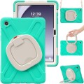 For Samsung Galaxy Tab A9+ Silicone Hybrid PC Tablet Case with Holder & Shoulder Strap(Mint Green)