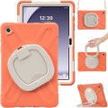 For Samsung Galaxy Tab A9+ Silicone Hybrid PC Tablet Case with Holder & Shoulder Strap(Living Coral)